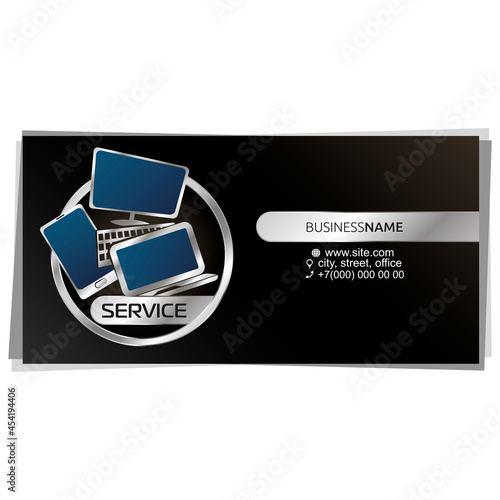 Service and repair of digital and computer equipment business card concept