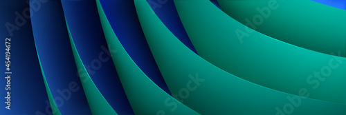 Abstract background of curved volumetric paper sheets in blue and light blue colors