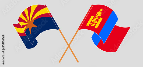 Crossed and waving flags of the State of Arizona and Mongolia