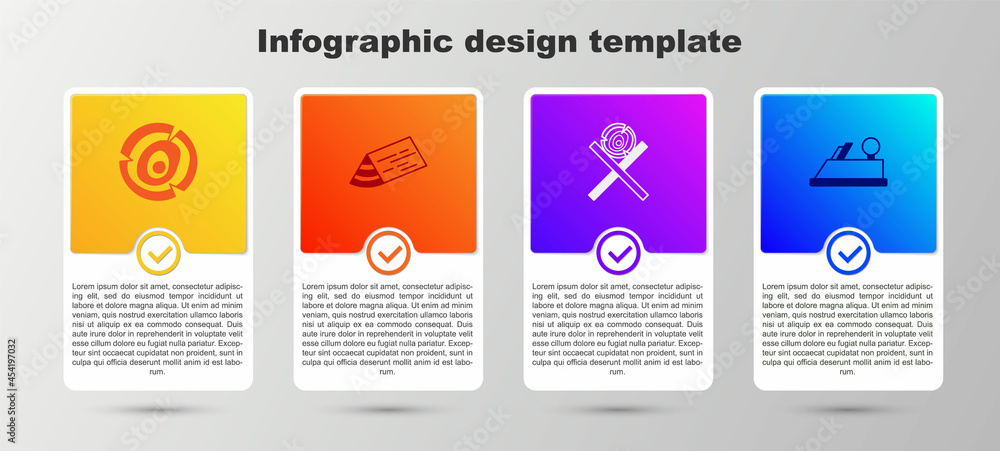 Set Wooden logs, beam, on stand and plane tool. Business infographic template. Vector Set Wooden logs, beam, on stand and plane tool. Business infographic template. Vector