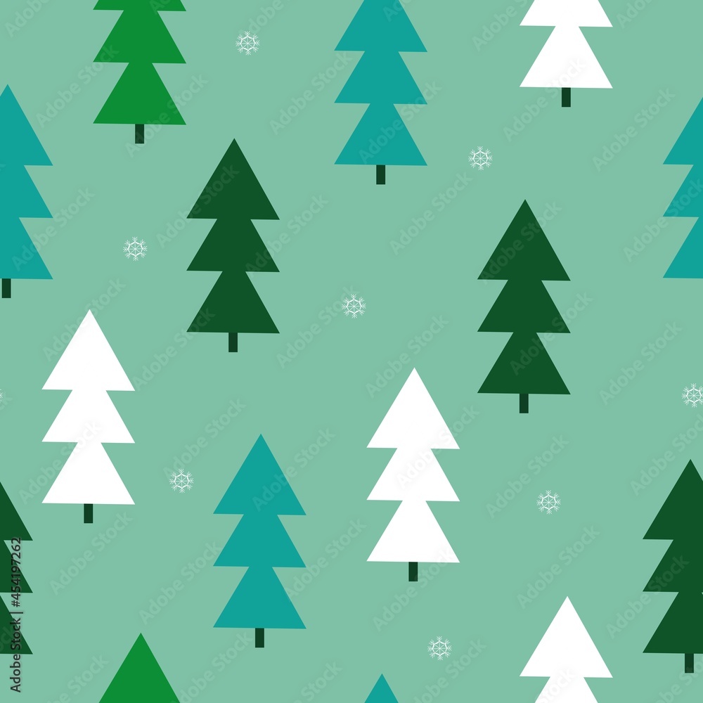 Seamless Christmas pattern . cute abstract Christmas trees and snowflakes on a light green background. vector texture. trend print for textiles, packaging and wallpaper.