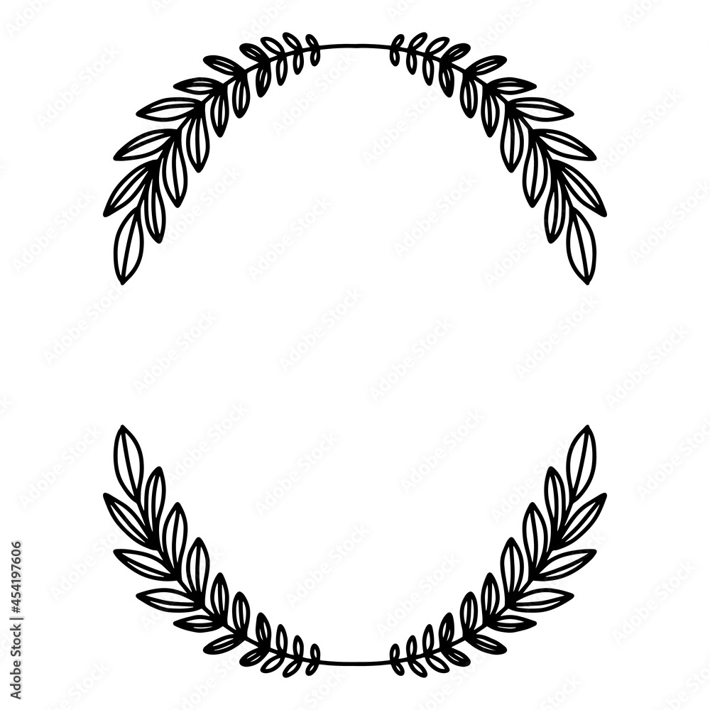 Obraz premium Laurel wreath. Vector hand drawn laurel wreath isolated on white background. Doodle style. Outline floral frame.