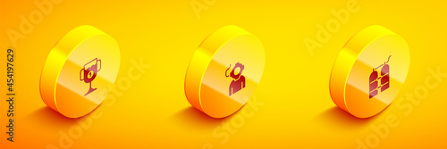 Set Isometric Award cup, Aqualung and icon. Vector