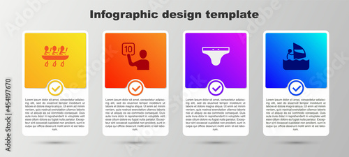 Set Canoe rowing team sports, Assessment of judges, Swimming trunks and Windsurfing. Business infographic template. Vector