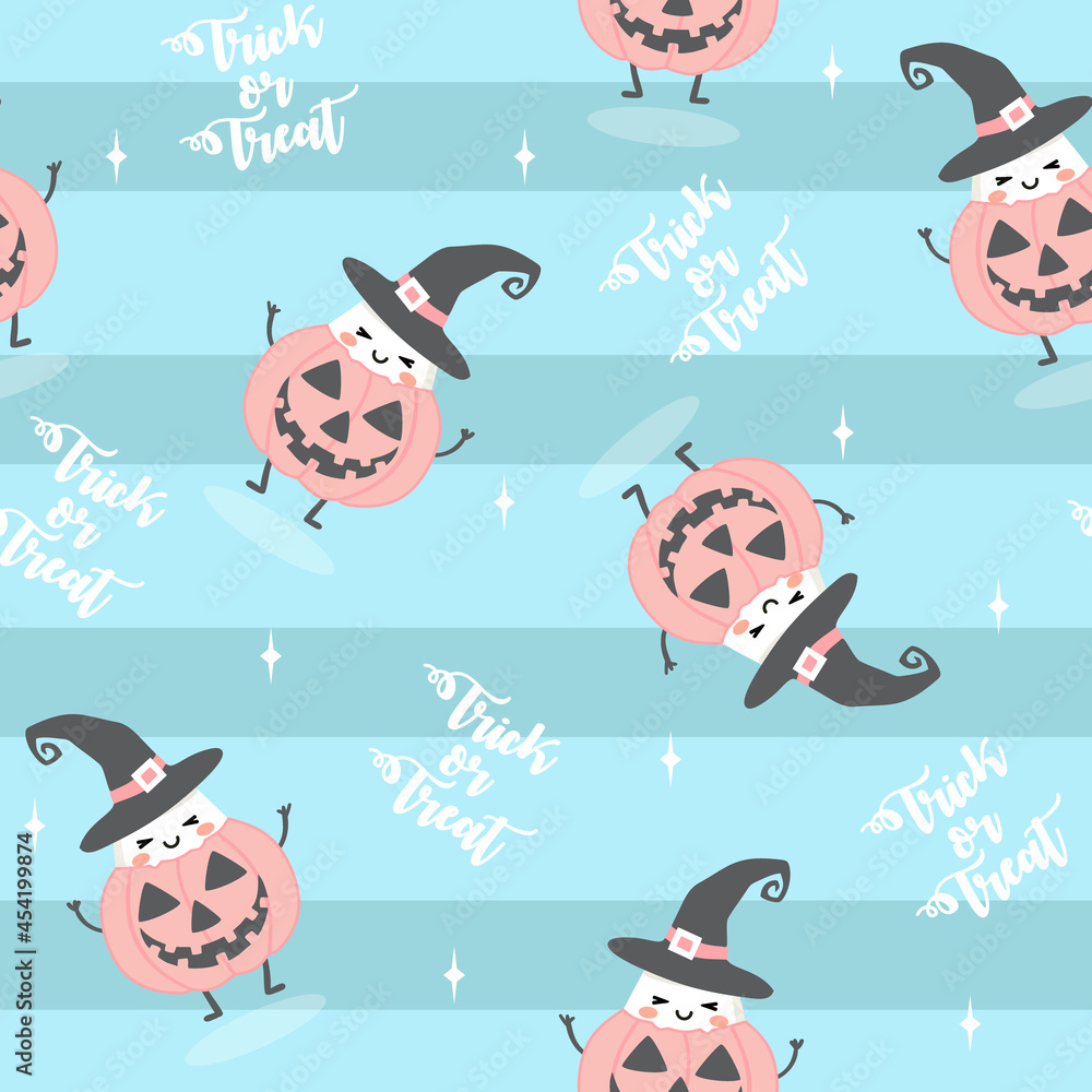 Halloween Seamless Pattern with Pastel Kawaii Candycorns 