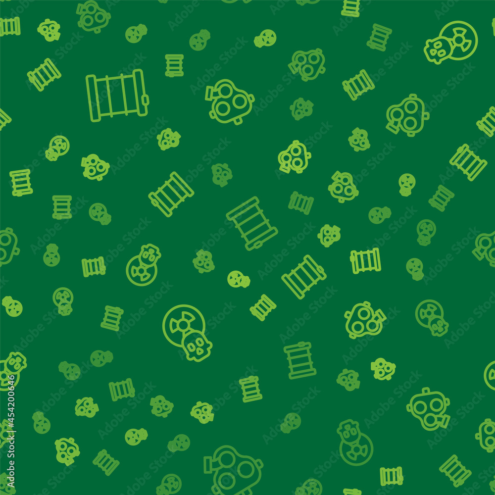 Set line Radioactive waste in barrel, and Gas mask on seamless pattern. Vector Set line Radioactive waste in barrel, and Gas mask on seamless pattern. Vector
