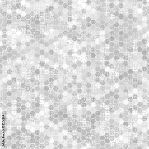 Monochrome seamless honey pattern with halftone filled hex cells linear style