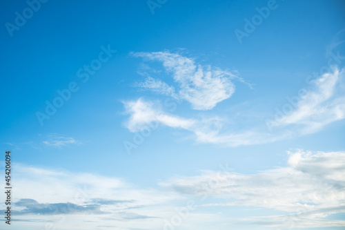 Panorama blue sky clouds background.Bright blue sky with clear white clouds. © loveyousomuch