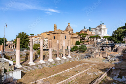 view to forum romanum in Rome with Corinthian columns in Rome