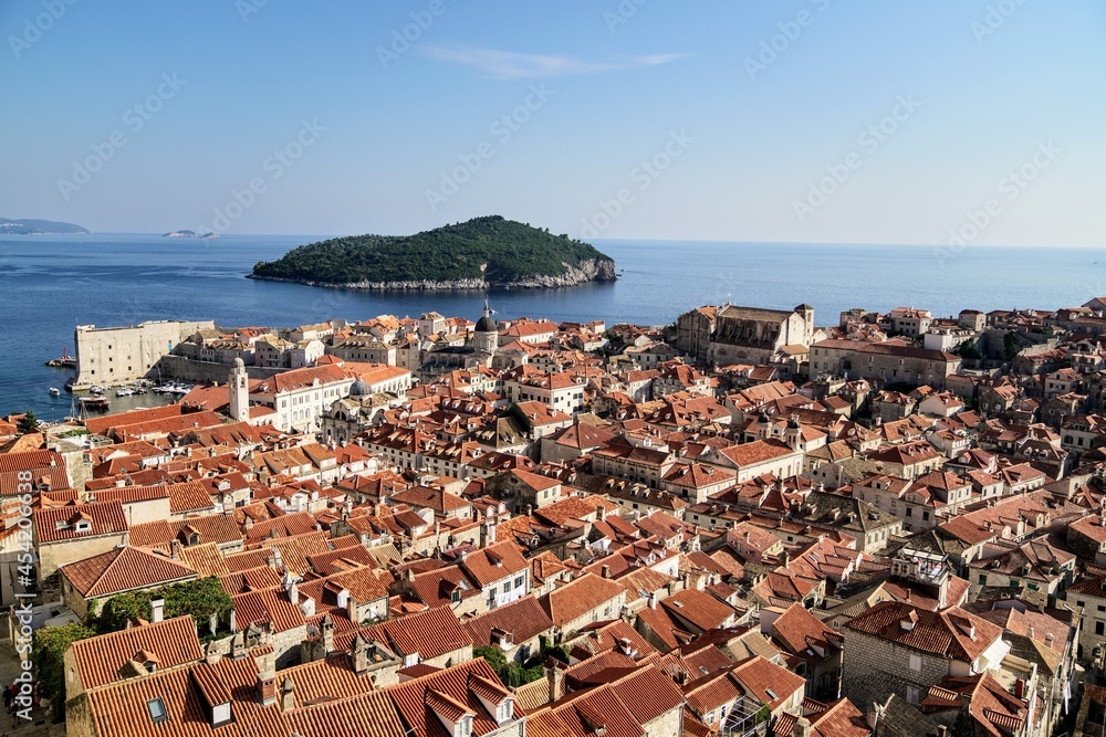 Ariel view of Dubrovnik city with island in background