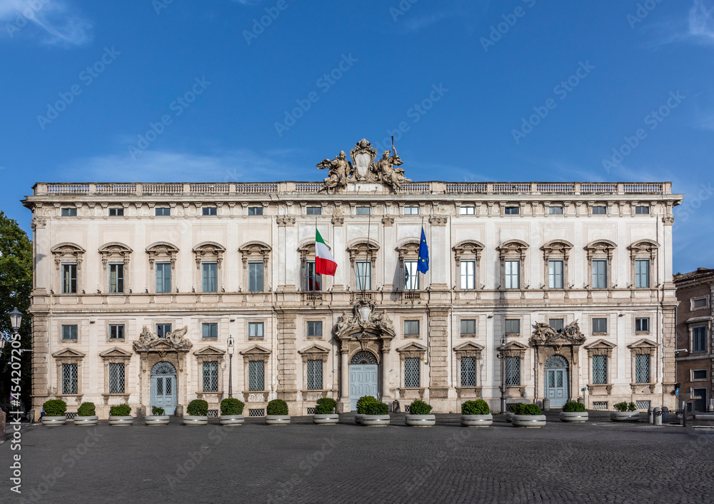 The Piazza del Quirinale with the Quirinal Palace and the Fountain of Dioscuri in Rome, Lazio