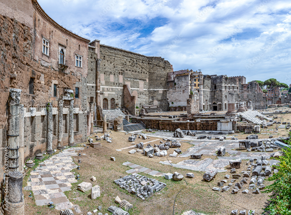 Fototapeta premium panoramic view at via dei Fori imperati with the antique rome with forum of Augustus