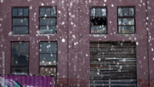 Wallpaper Mural Red bricks wall building with windows. Drops from the fountain on foreground Torontodigital.ca