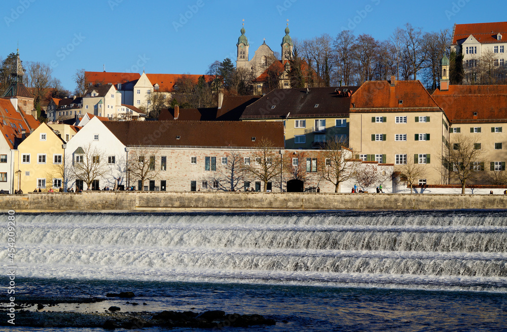 Fototapeta premium Beautiful, quaint, ancient Bavarian town Landsberg on Lech on a clear, sunny winter day with blue sky (Bavaria, Germany)
