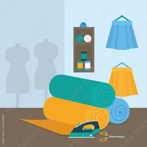 fabric rolls and clothes