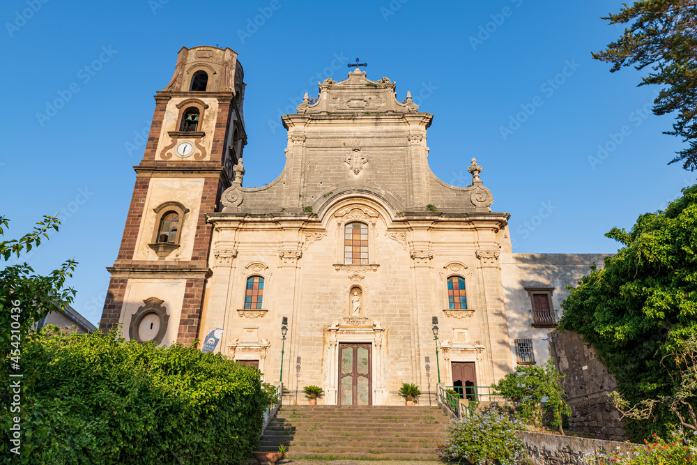 Lipari island (Aeolian archipelago), Messina, Sicily, Italy: view of a church in the old castle in the village.