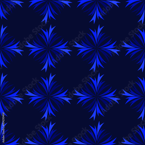 seamless pattern in the form of an ornament with a pattern of rime in blue tones for decorating rooms and prints on fabrics, packaging, clothes, postcards, covers