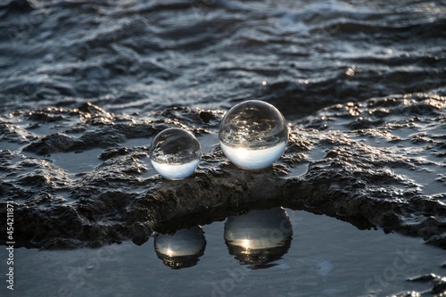 crystal orbs on the shore of the dead sea
