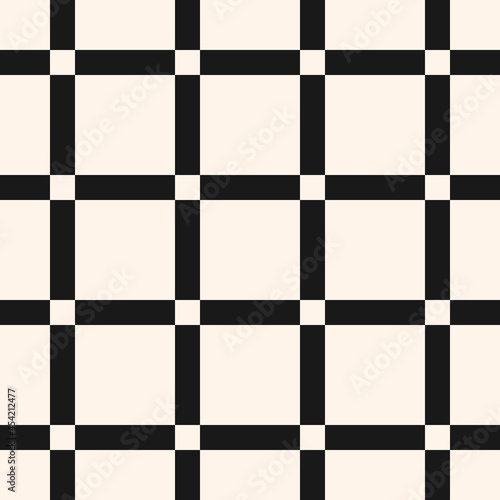 A grid of intersecting lines. Abstract seamless checkered pattern with formed squares in black and white colors. The ornament is used on covers, business cards, packaging, textiles.