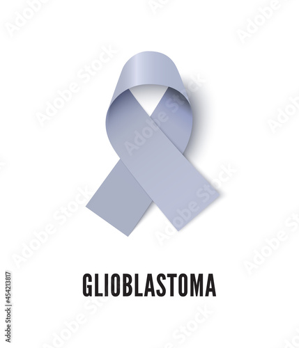 Glioblastoma cancer awareness ribbon vector illustration isolated on white background. Realistic vector gray silk ribbon with loop photo