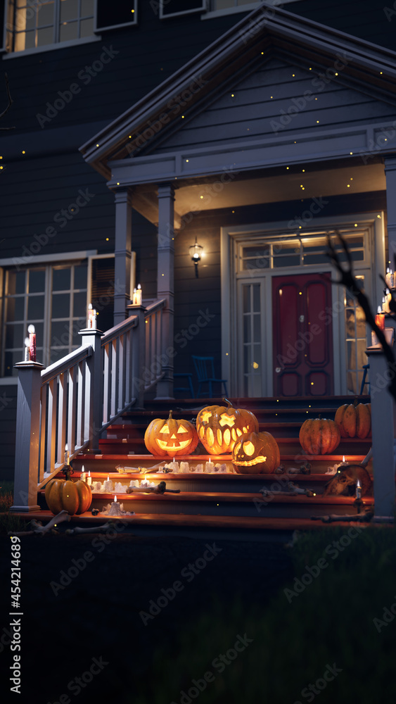 Obraz premium Halloween scary spooky pumpkins on the yard. Holiday spooky pumpkin. High quality 