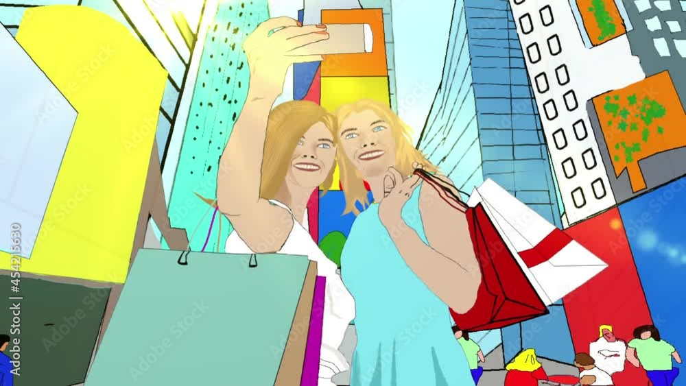 Animación de mujeres realizando compras