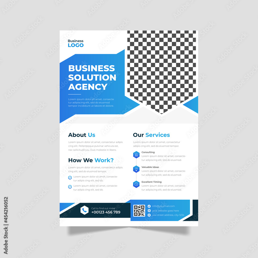 Creative Corporate business flyer and cover page design template. Modern blue and black promotional leaflet layout Vector.