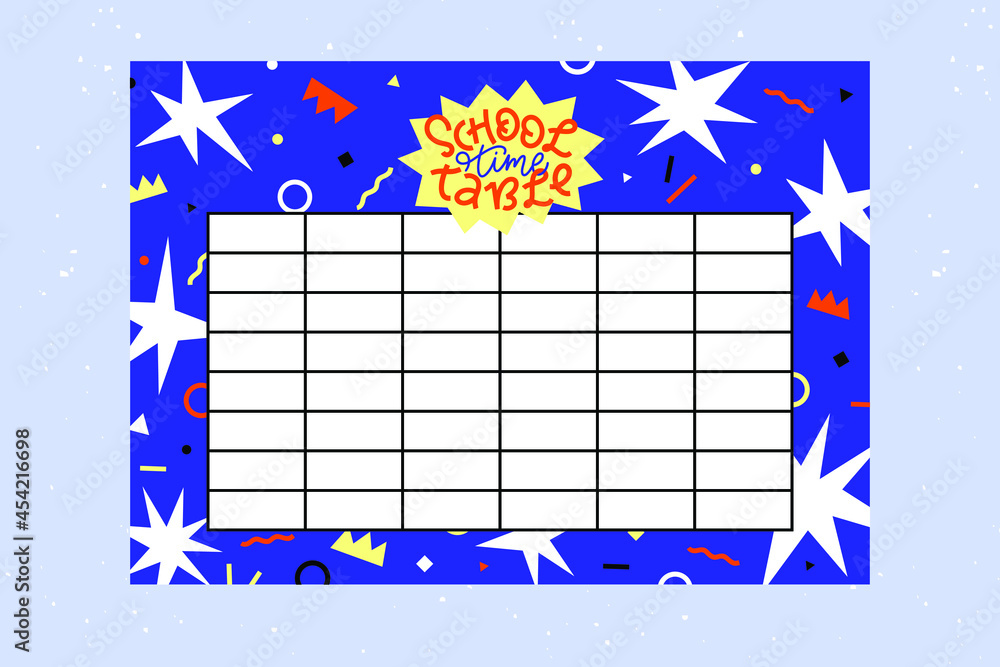 School Table Task Chart Back to school timetable. Hand drawn. Classroom timetable. Plan note ...