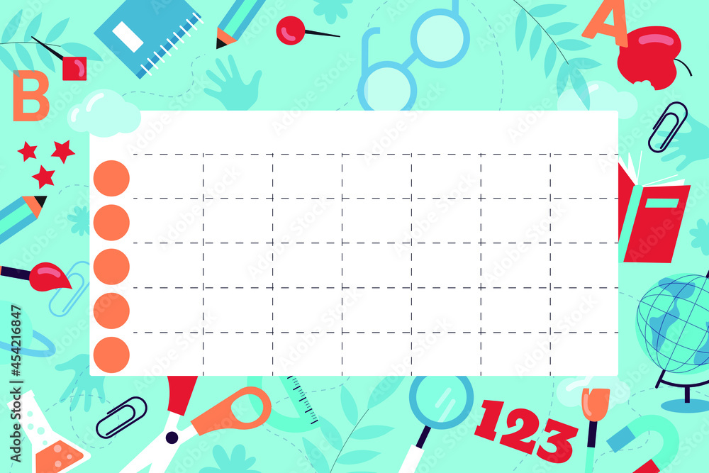 Time Table Note Back to school timetable. Hand drawn. Classroom timetable. Plan note ...