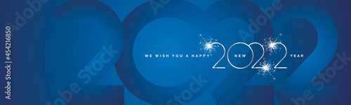 We wish You Happy New Year 2022 modern design silver shining light typography sparkle fireworks 2022 shadow numbers blue banner