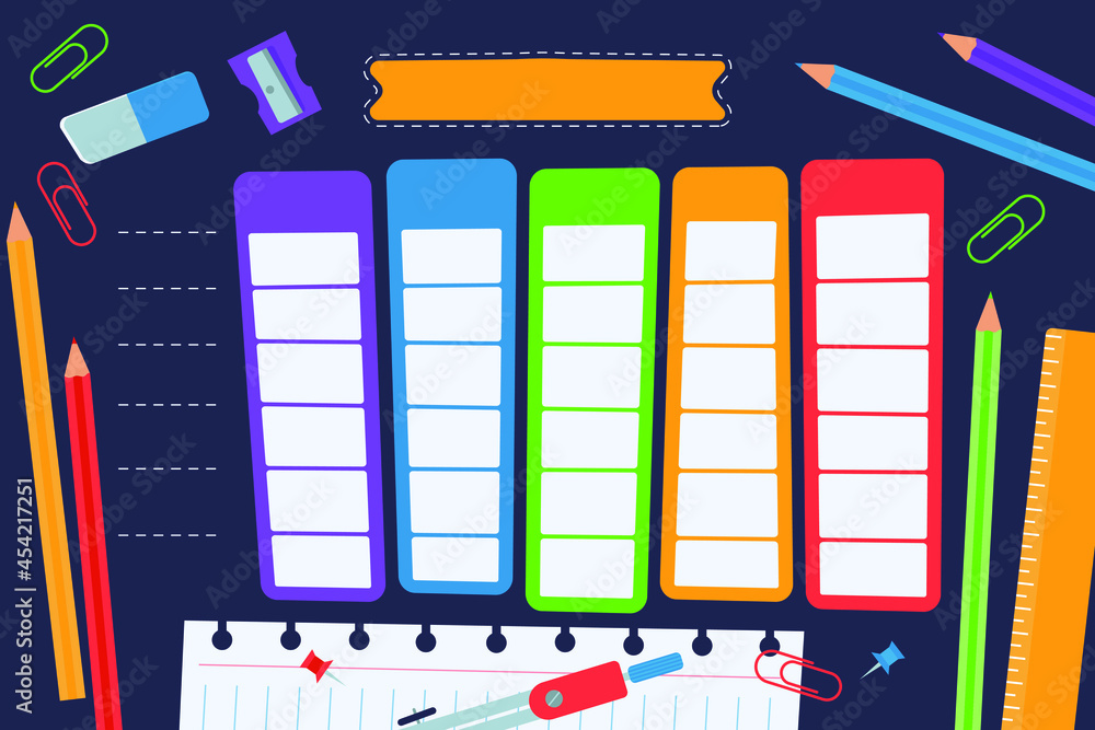 School Table Task Chart Back to school timetable. Hand drawn. Classroom timetable. Plan note ...