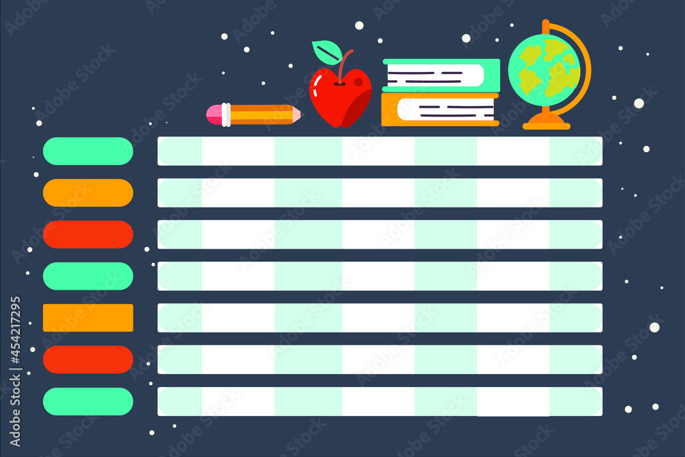 School Table Task Chart Back to school timetable. Hand drawn. Classroom timetable. Plan note ...