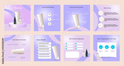 Minimal modern fashion and beauty social media post banner collection kit in purple color. Including sale, photo isolated product display platform, tips template design with botanical leaf elements