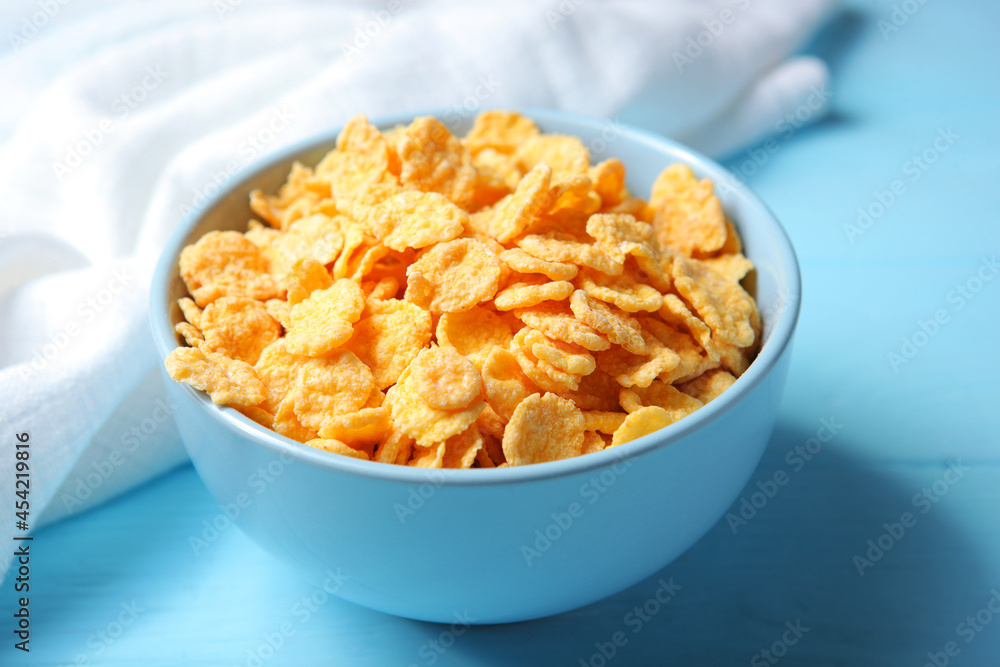Delicious cornflakes in a plate on the table. 