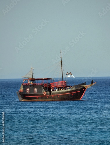 A pirate ship at sea