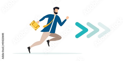 stock path to the goal. Business concept finishing up start up. Vector Businessman running to the goal. Business concept illustration. Flat design.