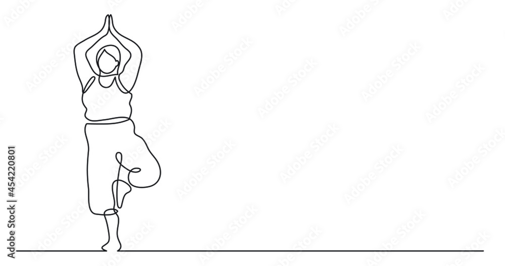 continuous line drawing of confident oversize woman doing yoga pose celebrating body positivity continuous line drawing of confident oversize woman doing yoga pose celebrating body positivity