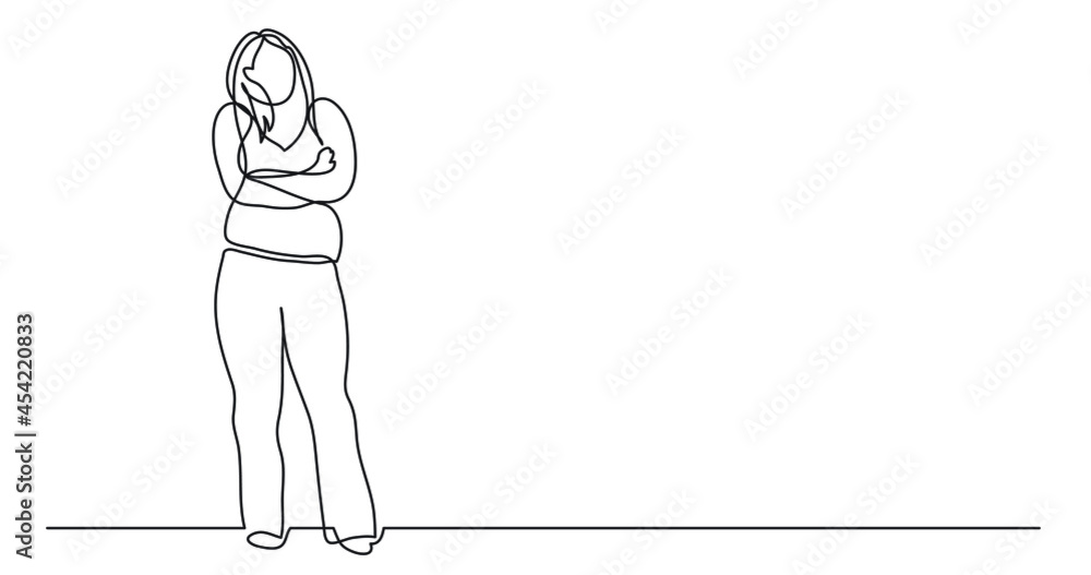 continuous line drawing of confident oversize woman in pants standing celebrating body positivity continuous line drawing of confident oversize woman in pants standing celebrating body positivity