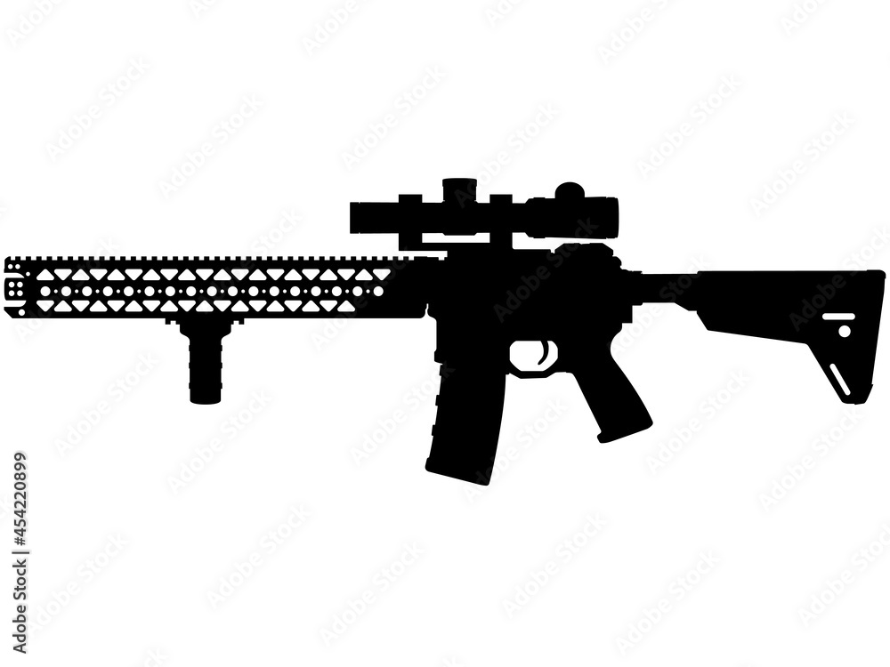 USA United States Army, United States Marine Corps and United States Armed Forces - SWAT Police AR-15 / AR-10 M16, M4 fully automatic machine gun - Carbine Caliber 5.56mm. Silhouette