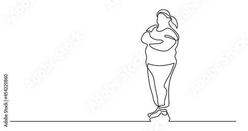 continuous line drawing of confident oversize woman posing celebrating body positivity