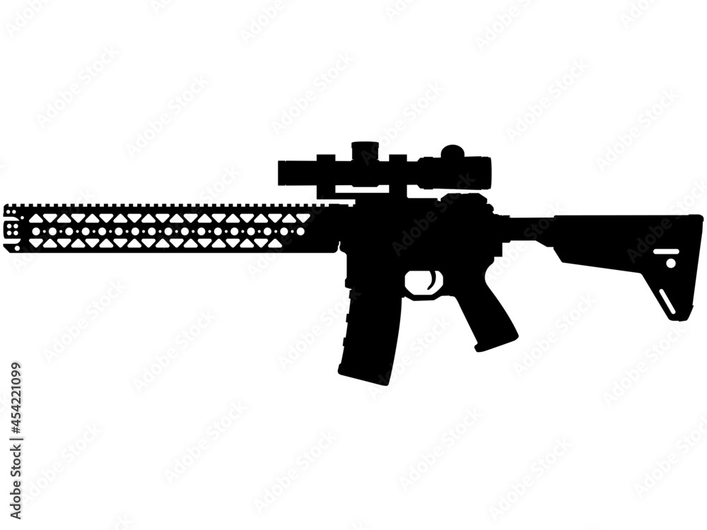 USA United States Army, United States Marine Corps and United States Armed Forces - SWAT Police AR-15 / AR-10 M16, M4 fully automatic machine gun - Carbine Caliber 5.56mm. Silhouette