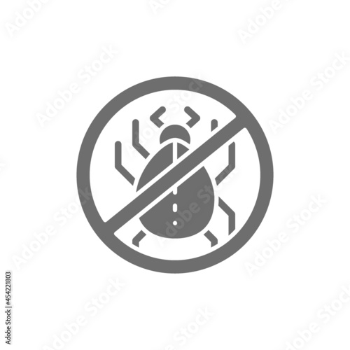 Forbidden sign with dust mites, allergy grey icon.