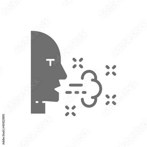 Respiratory problems, cough, allergy grey icon. Isolated on white background