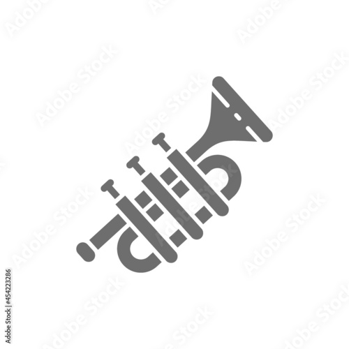 Trombone, trumpet, tuba grey icon. Isolated on white background