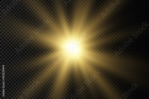 Glow bright light star  yellow sun rays.