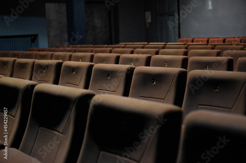Seats in an abandoned movie theater.