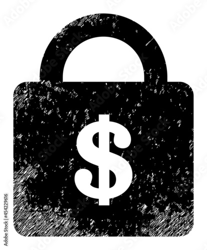 Bank lock icon with scratched effect. Isolated vector bank lock pictogram with scratched rubber texture on a white background.
