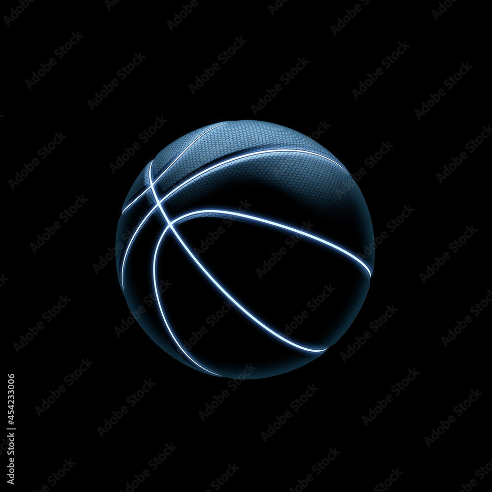 futuristic neon basketball on black background. 3d rendering.