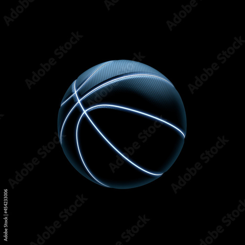 Quadro em tela futuristic neon basketball on black background. 3d rendering.