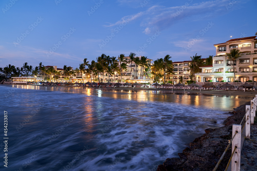 Scenic View of Mazatlán Mexico Hotel Pier Beach Sunset 